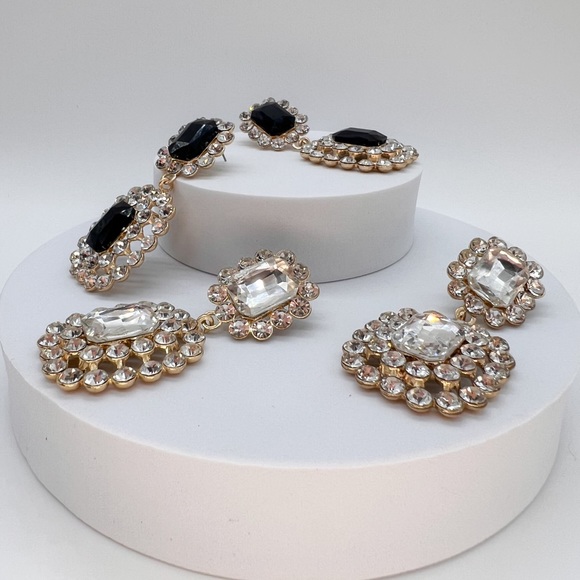 Stunning Black Crystal Dangle Earrings - Evening and Formal Earrings - Picture 7 of 11